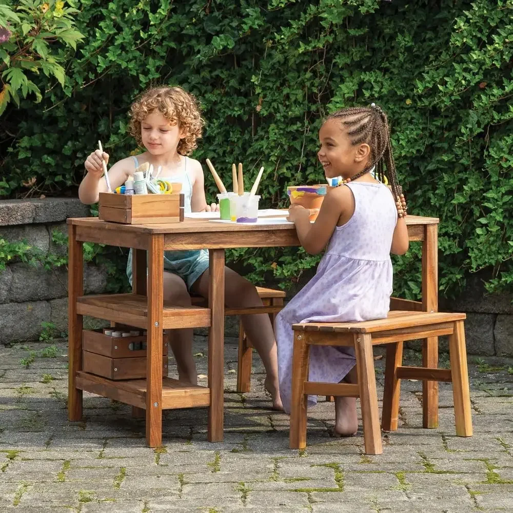 Kids Outdoor Wooden Playset - Детский уличный стол-короб и 2 скамейки: