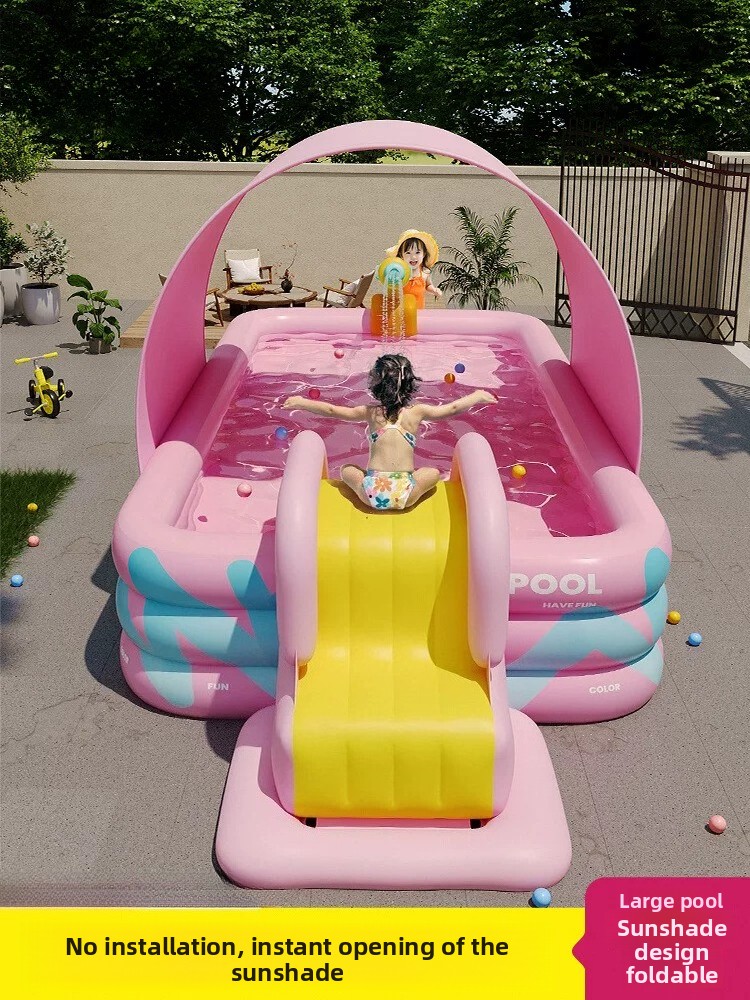 Kids Outdoor Water - Надувной бассейн с тентом и горкой,