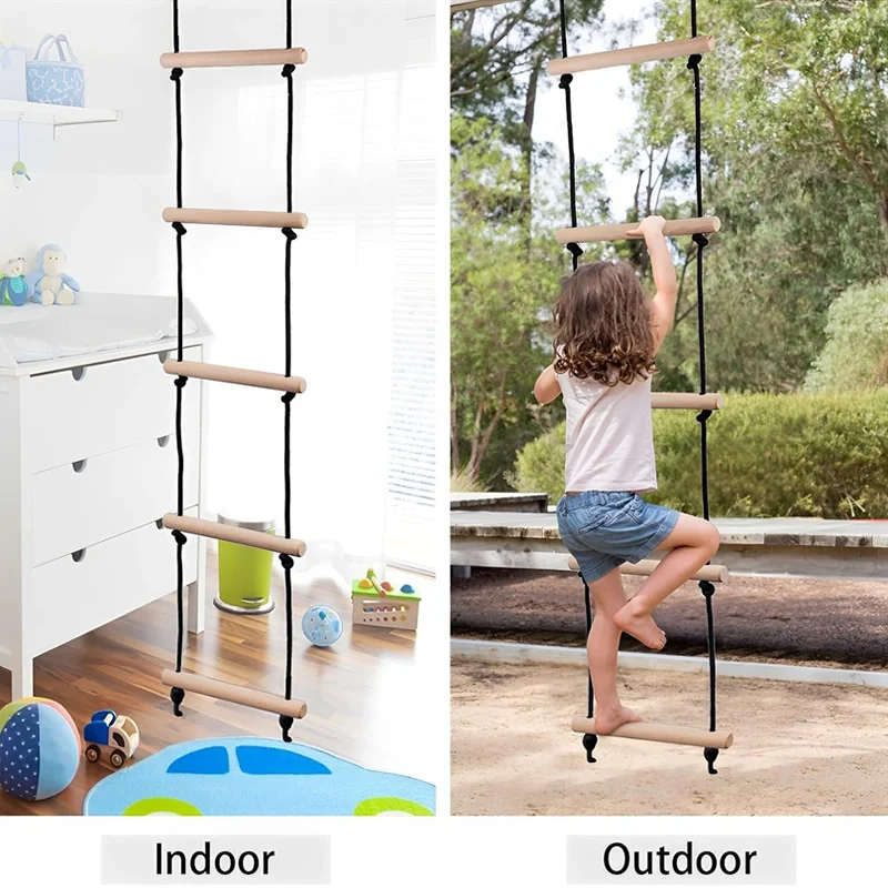 Kids Outdoor Wooden Playset - Детская веревочная лестница-качели для лазания, деревянная,